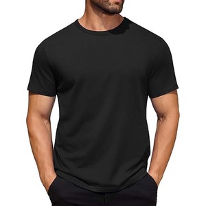 T-shirts pour hommes-T-shirt unisexe à col rond et à manches courtes en jersey mélangé de coton doux avec logo personnalisé - Product Image 5