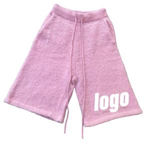 Short surdimensionné Streetwear de haute qualité en laine Mohair pelucheuse tricotée avec logo imprimé personnalisé Sous le genou avec cordon de serrage pour hommes - Product Image 4