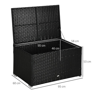 Outsunny Rattan and Steel Garden <b>Storage</b> <b>Chest</b> with Lid, 95x60x53cm, Black - Product Image 3