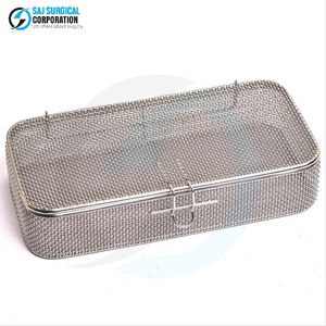 Panier en maille fine avec couvercle en acier inoxydable, panier de rangement médical manuel réutilisable pour la stérilisation des instruments chirurgicaux - Product Image 1