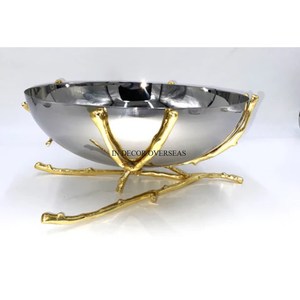 Metal de calidad superior de 3 compartimentos hecho en plata brillante pulido con soporte chapado en oro centro de mesa decoración cuenco para servir comida - Product Image 5