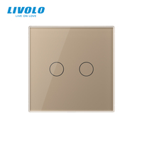 Interrupteur intelligent pour rideaux LIVOLO Matter 2-Gang |   Panneau en verre doré de luxe |   Plaque murale tactile pour volet roulant EU 80 mm compatible Apple HomeKit