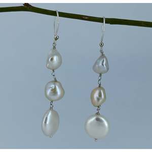 Freshwater Pearl 925 Sterling <b>Silver</b> Handmade <b>Dangle</b> <b>Earrings</b> for Women Boho Style 18K Gold Gift for Her - Product Image 3