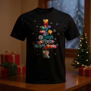 Camiseta navideña de ganchillo con diseño de árbol de Navidad para amantes del tejido, unisex, de manga corta, cuello redondo, con estampado digital - Product Image 2