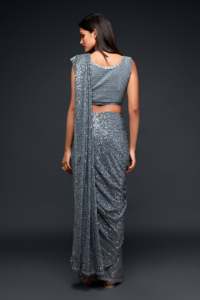 Trendmalls Femmes Lourdes Georgette Paillettes Saree Non Cousu Blouse Pièce (K951-Grey) Indien Pakistanais Vêtements Prix de gros - Product Image 4