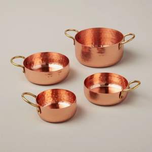 Set Of 4 Copper Ingredients Measuring Cups With Brass Handle Round Shape Measuring Cups At Best Price In India - Product Image 1