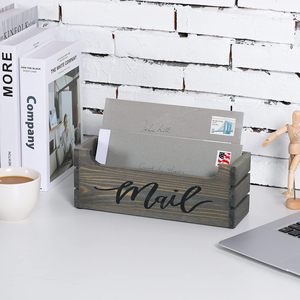 Mộc Mạc thư chủ Countertop, cổ điển màu xám gỗ Thùng phong cách thư SORTER Hộp Thư chủ <span class=keywords><strong>Organizer</strong></span> với màu đen chữ thảo thư - Product Image 2