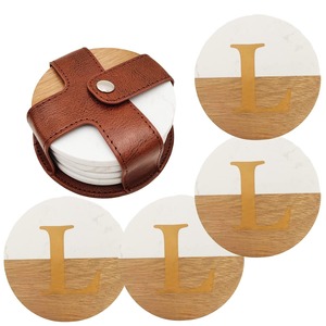 Sous-verres classiques en marbre avec incrustation de pierre de qualité supérieure Conception ronde écologique Diamètre personnalisé Emballage personnalisé Couverture en cuir - Product Image 6