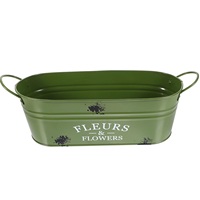Pot Bunga Oval dari Logam Galvanis Hijau Vintage - Pot Rustic Prancis yang Dipersonalisasi dengan Pegangan, Vas Dekorasi Gaya Pedesaan