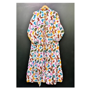 Papillon coton imprimé a-ligne taille naturelle robe mi-longue décontractée pour les femmes fêtes d'été et sorties à la journée tailles personnalisées - Product Image 1