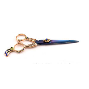 กรรไกรช่างตัดผมพลาสม่าสีน้ำเงินพร้อมด้ามจับดีไซน์แฟนซีสีทองกรรไกรตัดผมสแตนเลสมืออาชีพ - Product Image 2