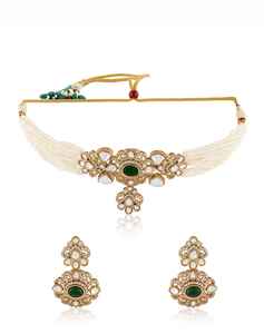 Stylish Fashionable Matt <b>Gold</b> Plated Polki Kundan Choker <b>Earrings</b> <b>Set</b> for Parties Wedding Anniversary Celebrations Made Durable - Product Image 1