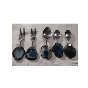 Ensemble de couverts en acier inoxydable de nouvelle conception avec pierre d'agate pour hôtel à prix abordable Ensembles de couverts de service de salade d'agate - Product Image 6