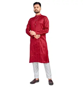 Top Selling Festival Wear Men's Casual Jacquard Silk Kurta Pajama Knee Length Fancy Kurta Set Buy From Indian Manufacturer