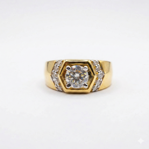 Men's Round Cut Moissanite Diamond <b>Ring</b> Stylish Sterling Silver Accessory - Product Image 1