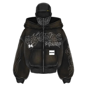Custom <b>500</b> <b>GSM</b> 100% Cotton French Terry Heavyweight Rhinestones Screen Printing Acid Washed Pullover <b>Hoodie</b> - Product Image 1