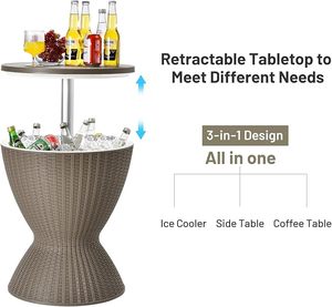 Luxury All Weather Rattan Outdoor <b>Ice</b> <b>Bucket</b> <b>Table</b> Adjustable Height Three In One Cocktail Coffee <b>Table</b> Poolside Patio Beverage - Product Image 6