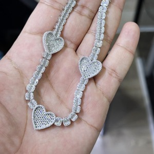 Nueva llegada VVS Moissanite diamante 925 plata esterlina Iced Out Hip Hop corazón cubano collar cadena fina joyería de lujo para hombres - Product Image 3