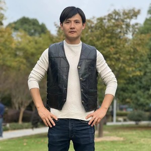 Chaleco de invierno para hombre, de piel sólida, respetuoso con el medio ambiente, cuello en V, con costuras y enhebrado de dos caras, ropa de abrigo informal para motocicleta - Product Image 5