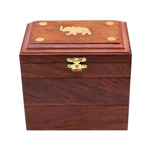 Joyero de madera para mujer Organizador de joyas de madera tallado a mano con tallas intrincadas Artículos de regalo 6 pulgadas (Brown02) - Product Image 6