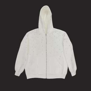 Latest Autumn ODM Lined Casual Knitted <b>Rhinestone</b> Zip-Up Hoodie with Front Logo 260g <b>Fabric</b> Weight High Quality Women's Cotton - Product Image 3