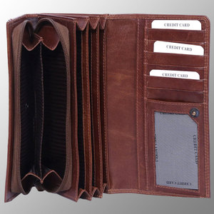 Custom Emboss VT <b>Leather</b> <b>Purse</b> <b>Men</b> Women Long Wallet Multiple Credit Card Currency Slots ID Card Slots Zipper Pocket Net Window - Product Image 3