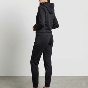 Matte Velvet 100% Cotton Women Tracksuit All Black Luxe 2 Piece Set <b>Short</b> Solid Tapered <b>Joggers</b> Invisible Zippers Premium - Product Image 2