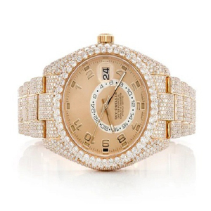 2024 nouveauté or jaune plaqué à la main montre classique Hip Hop Style entièrement glacé Moissanite diamant haute en acier inoxydable ODM - Product Image 1