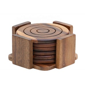 Natural Pine Tea & Coffee <b>Coasters</b> Restaurant and Hotel <b>Table</b> Use Wood <b>Coasters</b> Natural Wood Round Shape <b>Coaster</b> Set With Holder - Product Image 3