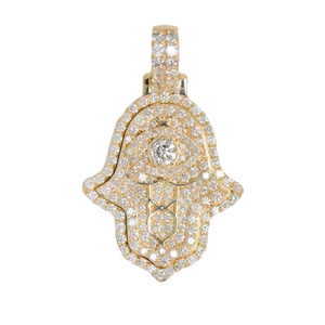 Colgante de diamante natural de oro de 14 quilates con ajuste pavimentado elegante de joyería fina colgante de diamante fino con encanto personalizado de Hamsa - Product Image 1