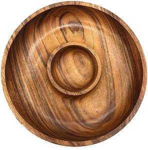 Assiettes à vaisselle en bois massif vente en gros assiette de service de fruits assiette ronde en bois de noyer noir - Product Image 6