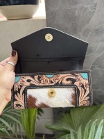 Dompet Kulit Sapi Barat dengan Ukiran Tangan, Multifungsi, Kulit Berbulu, Desainer Baru, Clutch Bergaya untuk Wanita
