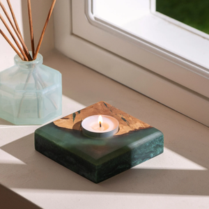 Bougeoir moderne en bois et résine Bougeoir artistique pour la décoration intérieure Cadeau de Noël unique pour remercier donner - Product Image 1