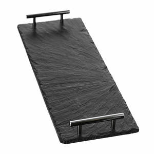 Plateau de service en marbre de forme arrondie, design moderne, vaisselle pour hôtels, décoration, plat de service pour aliments avec poignée dorée - Product Image 6