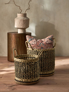 Artisanal <b>Seagrass</b> <b>Storage</b> <b>Basket</b> <b>Seagrass</b> Organizer <b>Basket</b> With Black Woven Pattern Handwoven Decorative <b>Storage</b> Bin For Home - Product Image 3
