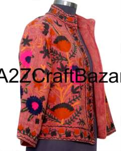 Chaqueta Bomber Vintage para Mujer, Bordado Suzani TNT, Ecológica, Transpirable, de Secado Rápido, Cuello en V, 100% Algodón Tejido - Product Image 4