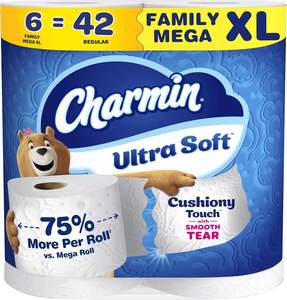 CharminUltra Soft Cushion Touch <b>Toilet</b> <b>Paper</b>, 6 Family Mega XL <b>Rolls</b> = 42 Regular <b>Rolls</b> - Product Image 2
