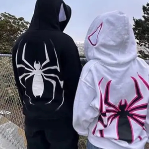 Unisex Y2K Spider Graphic Pullover Oversized Full Zip <b>Fleece</b> Hoodie Winter Streetwear <b>Hooded</b> Collar Plain Dyed Technique for <b>Men</b> - Product Image 4