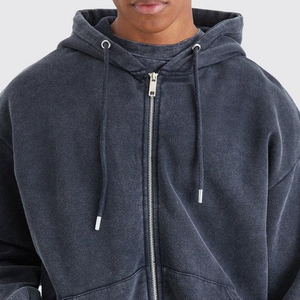 Sweats à capuche avec fermeture éclair personnalisés en détresse poids lourd délavés à l'acide pour garçons 100% coton hommes Vintage sweats à capuche zippés - Product Image 4