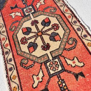 Vintage Rug, 1.6x3.5 ft Small Rug, <b>Red</b> Blue <b>Wool</b> Rug - Product Image 3