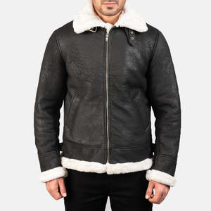 GLOBAL LEATHER Men's Distressed <b>Sheepskin</b> Leather Bomber <b>Jacket</b> High Quality Winter Wear Breathable Embroidered Standing Collar - Product Image 3