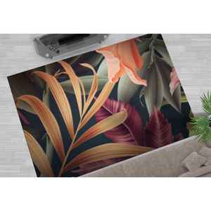Alfombra con Diseño de Hojas de Selva: Estampado Botánico Colorido, Alfombra Suave y Gruesa, Alfombra de Chenilla - Product Image 1