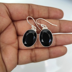 925 Sterling Silver <b>Earrings</b> for Women <b>Black</b> Onyx Faceted Cut Gemstone <b>Dangles</b> Pearl Gold Plating for Parties Gifts Factory - Product Image 5