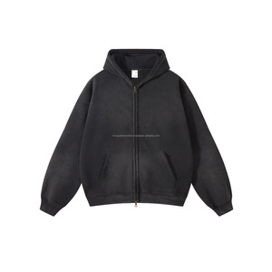 Hommes 100% Coton Polaire Lavé Blanc Épais Luxe Qualité Poids Lourd Coupe Surdimensionnée Impression Personnalisée Logo Fermeture Éclair Haut Brodé - Product Image 3