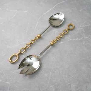 Artisanal Style Stainless Steel Salad Server Set for Resort, Handcrafted Matte Silver Metal <b>Serving</b> <b>Spoon</b> and Fork for Home - Product Image 4