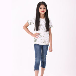 100% tejido de algodón puro de punto longitud Regular cuello redondo media manga caqui Tie Dye 3D camiseta para niñas característica ecológica - Product Image 5