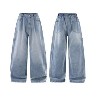 ผู้ผลิตกางเกงยีนส์ กางเกงยีนส์ผู้ชายสไตล์วินเทจลำลองสำหรับฤดูร้อนและฤดูใบไม้ร่วง แบบ ODM ฟอกสี กางเกงยีนส์ทรงตรงหลวมขนาดใหญ่ ผ้าฝ้าย - Product Image 1