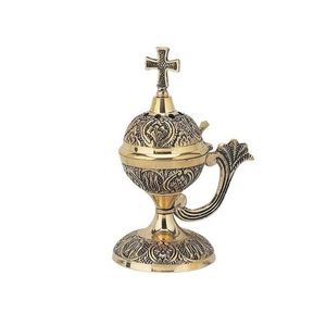 Brûleur d'encens en laiton antique avec croix sur le dessus, artisanat en métal, odeur d'église portable de qualité supérieure, diffuseur d'aromathérapie, décor de mariage - Product Image 1