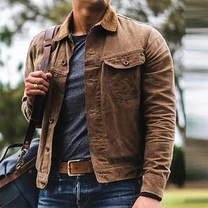 Winter Thin Retro <b>Men's</b> PU Leather Canvas Polyester Jacket Waterproof Quick Dry Breathable Casual Work Safari Style Zipper - Product Image 3