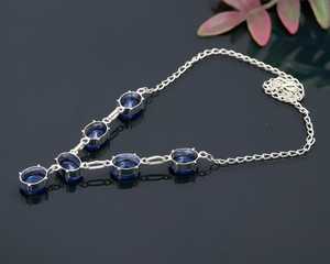 Collar de Plata de Ley 925 Hecho a Mano con Gema Ovalada de Tanzanita Azul y Cuarzo - Product Image 6